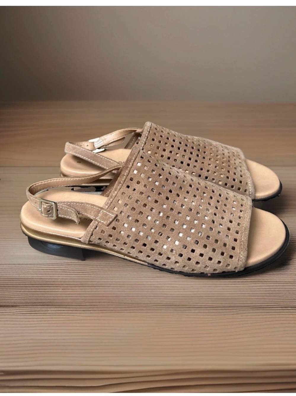 Barbara Barbieri Italy Perforated Laser-Cut  Suede Slingback Sandals~8